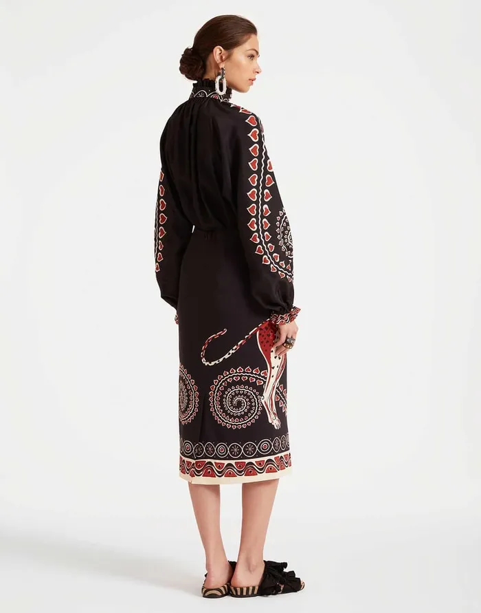 La Doublej Pencil Skirt Gattopardo Place Black In Envers Satin Women Skirts