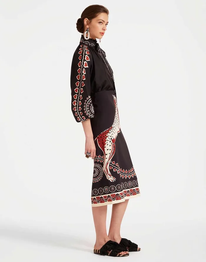 La Doublej Pencil Skirt Gattopardo Place Black In Envers Satin Women Skirts