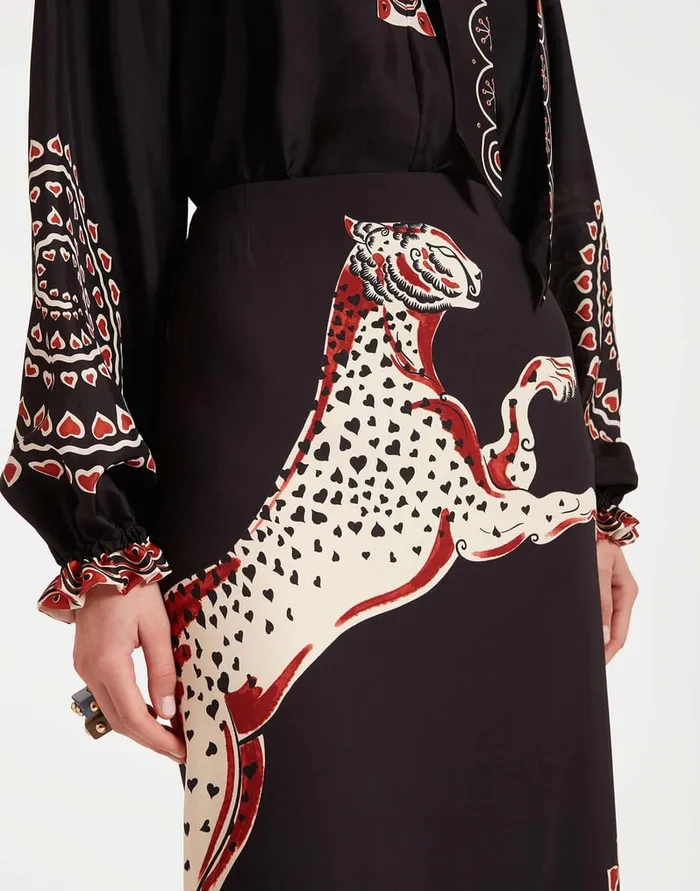 La Doublej Pencil Skirt Gattopardo Place Black In Envers Satin Women Skirts