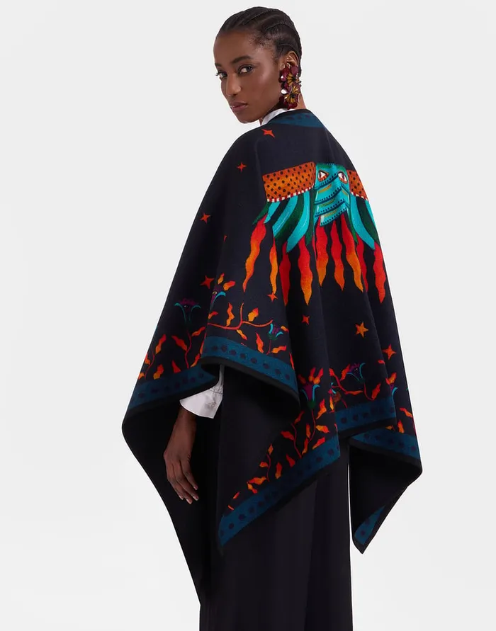 La Doublej Reversible Poncho Isis Nero Place In Baize Wool Women Outerwear