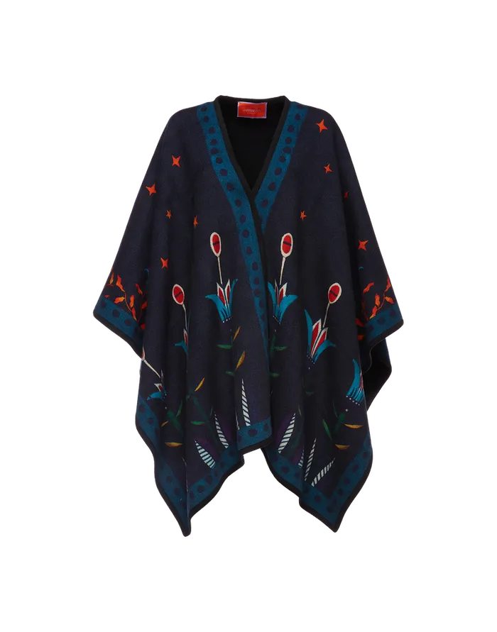 La Doublej Reversible Poncho Isis Nero Place In Baize Wool Women Outerwear