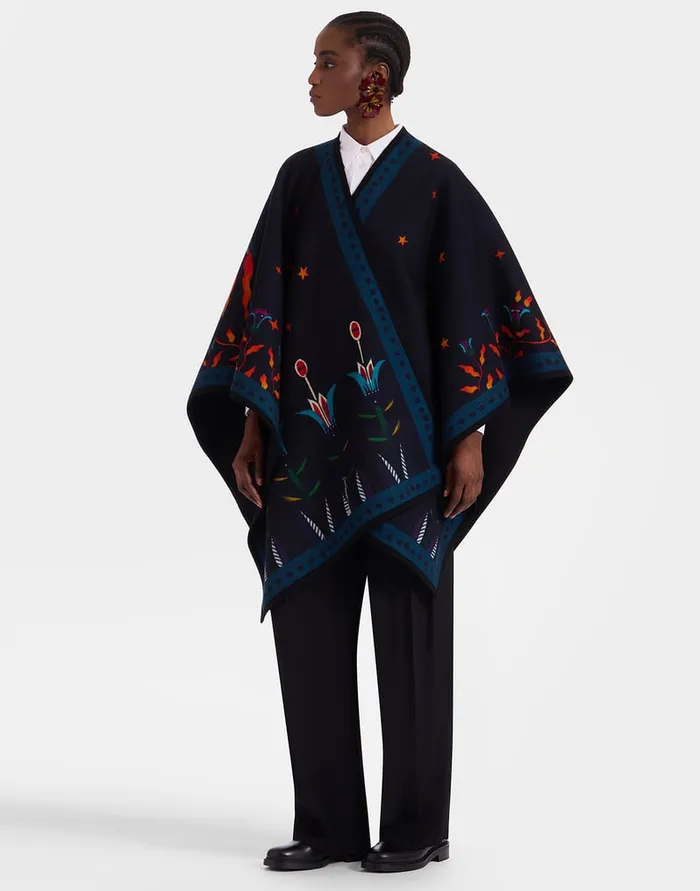La Doublej Reversible Poncho Isis Nero Place In Baize Wool Women Outerwear