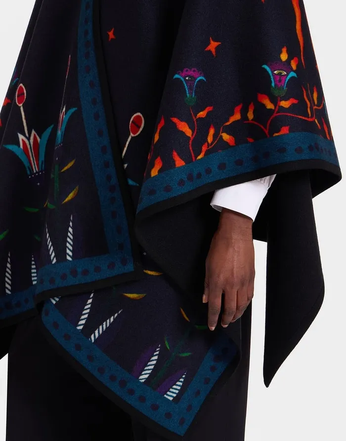 La Doublej Reversible Poncho Isis Nero Place In Baize Wool Women Outerwear