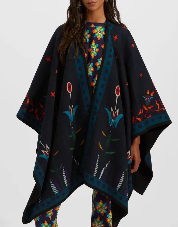 La Doublej Reversible Poncho Isis Nero Place In Baize Wool Women Outerwear