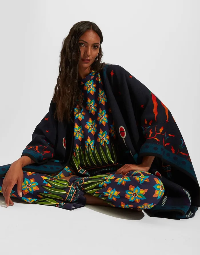 La Doublej Reversible Poncho Isis Nero Place In Baize Wool Women Outerwear