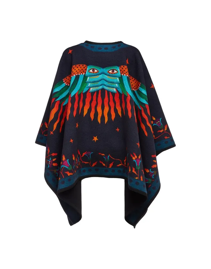 La Doublej Reversible Poncho Isis Nero Place In Baize Wool Women Outerwear