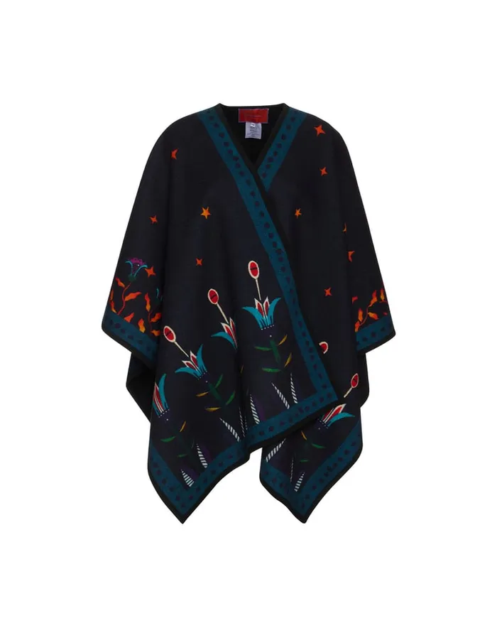 La Doublej Reversible Poncho Isis Nero Place In Baize Wool Women Outerwear