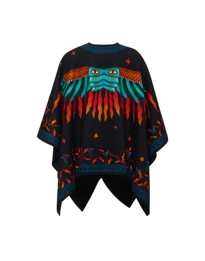 La Doublej Reversible Poncho Isis Nero Place In Baize Wool Women Outerwear