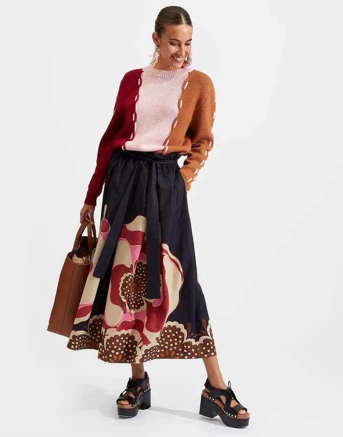 La Doublej Sardegna Skirt Poppies Fuxia Place In Popeline Cotton Women Skirts