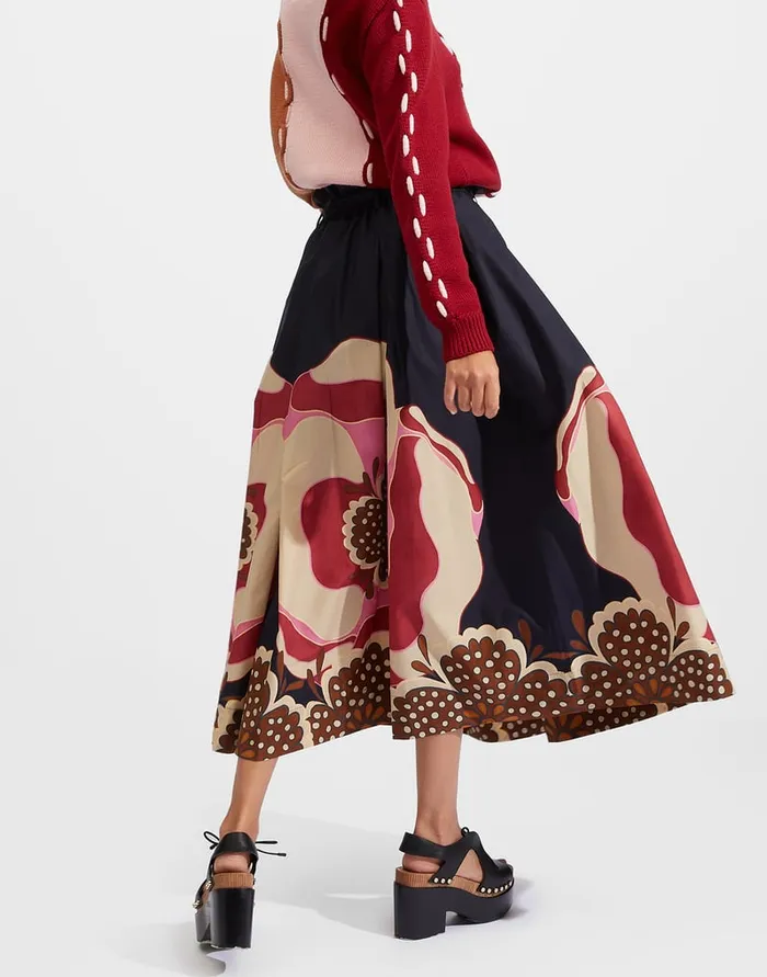 La Doublej Sardegna Skirt Poppies Fuxia Place In Popeline Cotton Women Skirts