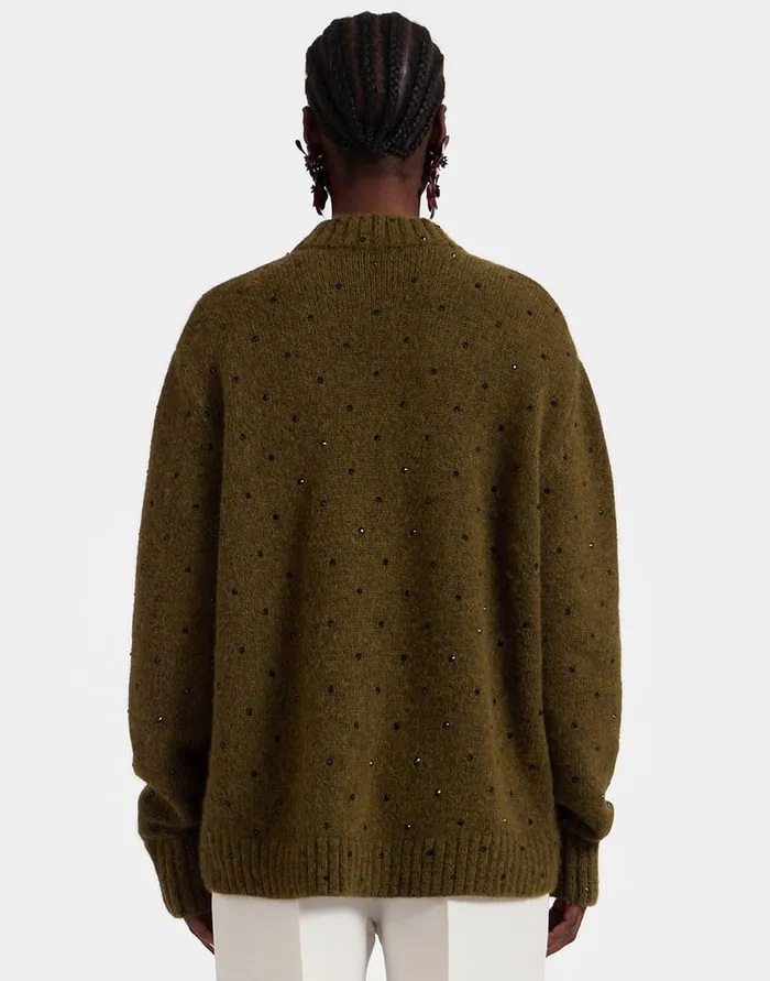 La Doublej Starlet Sweater Military Green In Wool Embroidered Women Knitwear