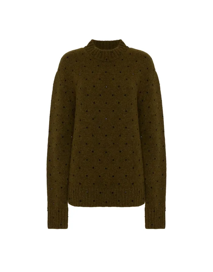 La Doublej Starlet Sweater Military Green In Wool Embroidered Women Knitwear