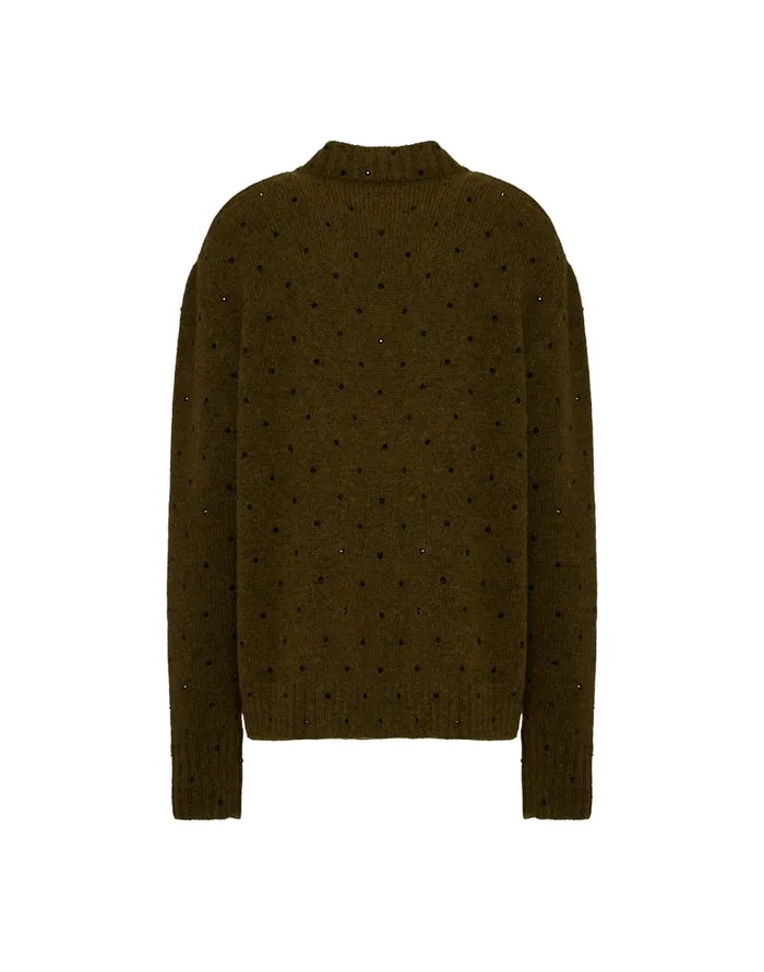 La Doublej Starlet Sweater Military Green In Wool Embroidered Women Knitwear