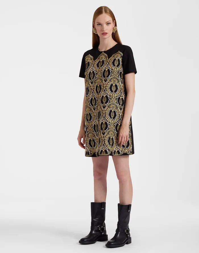 La Doublej Super Mini Swing Dress Solid Black In Techno Cady Women Party Dressing