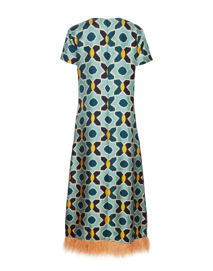 La Doublej Swing Dress Plaza Light Blue In Silk Twill With Feathers Women Dresses