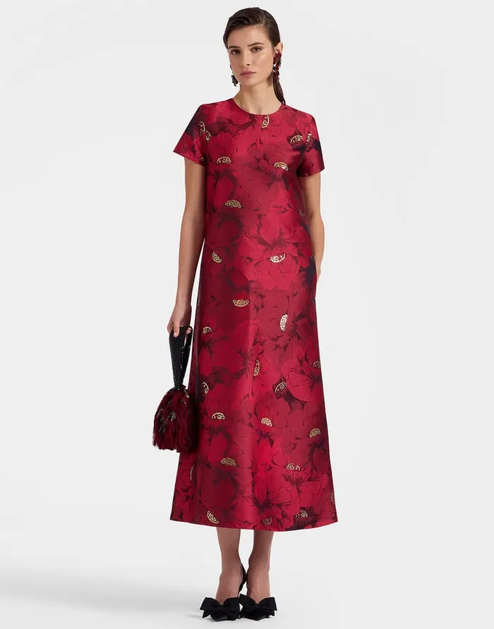 La Doublej Swing Dress Ruby Red In Jacquard Women Dresses