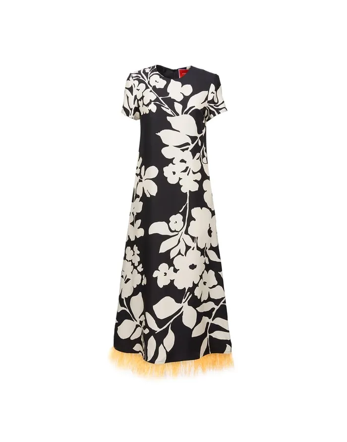 La Doublej Swing Dress With Feathers Winter Jasmine In Twill Silk Women Dresses