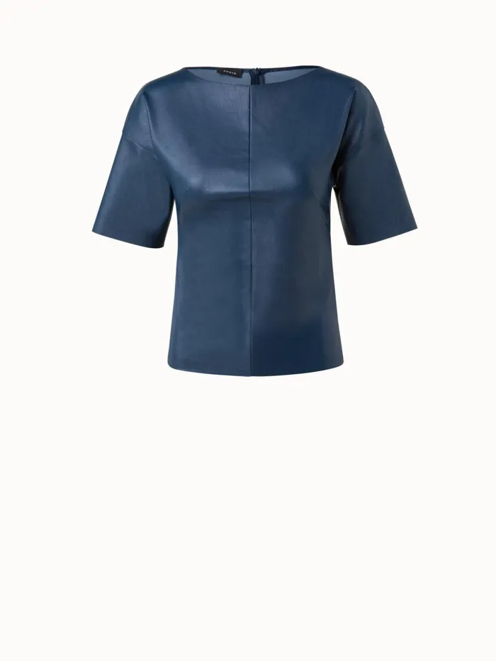 Lamb Nappa Stretch Leather Blouse Deep Blue Women Akris Blouses
