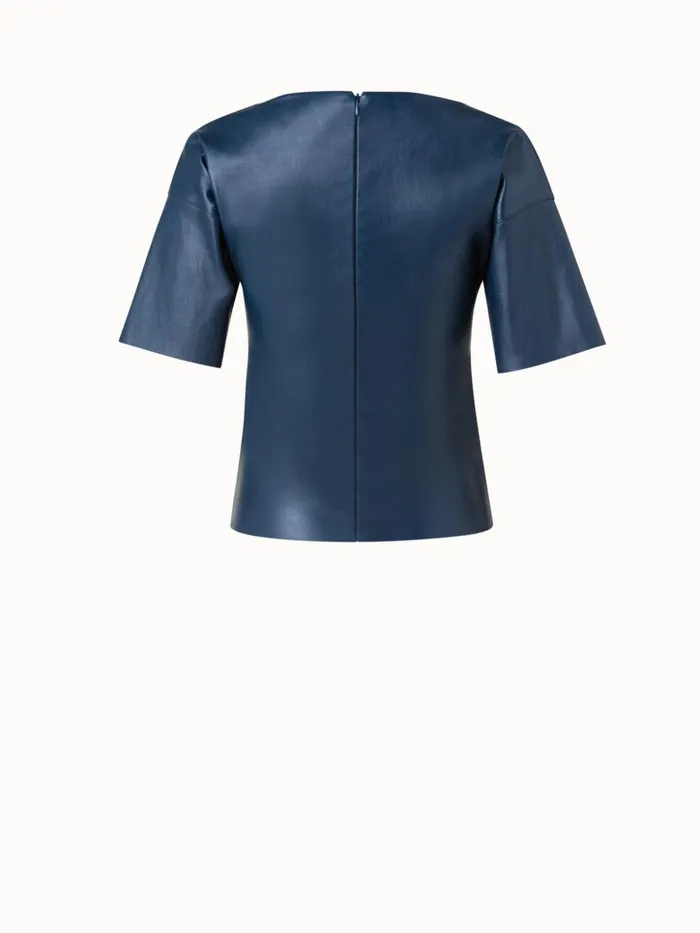 Lamb Nappa Stretch Leather Blouse Deep Blue Women Akris Blouses
