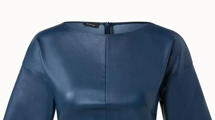 Lamb Nappa Stretch Leather Blouse Deep Blue Women Akris Blouses