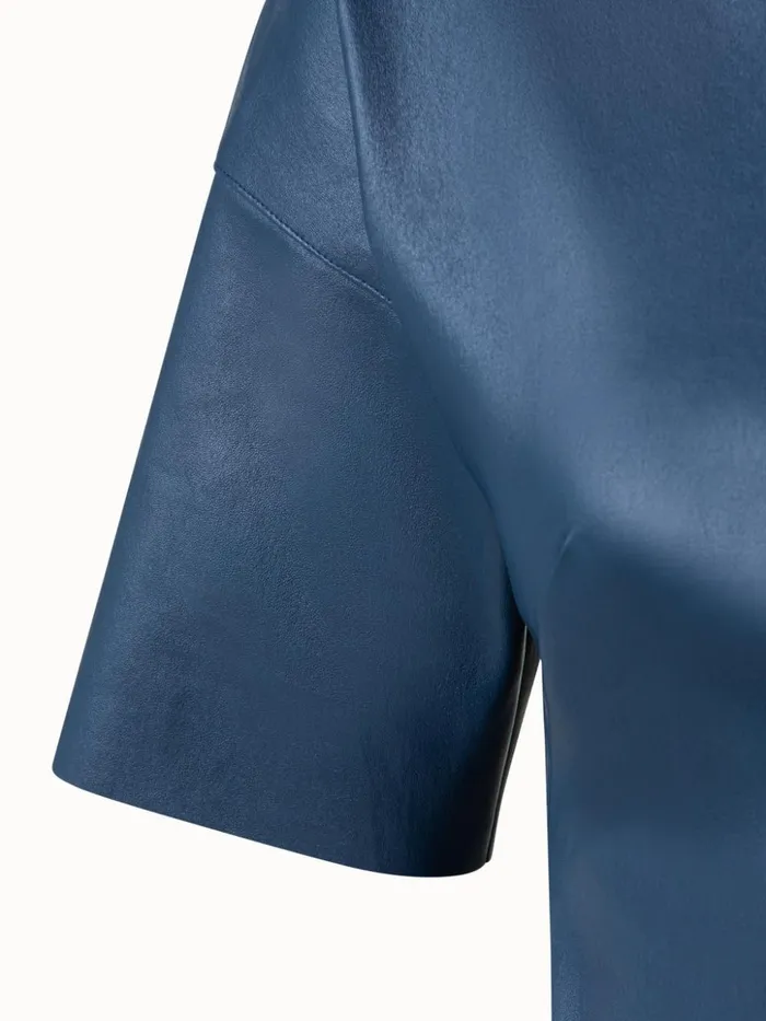 Lamb Nappa Stretch Leather Blouse Deep Blue Women Akris Blouses