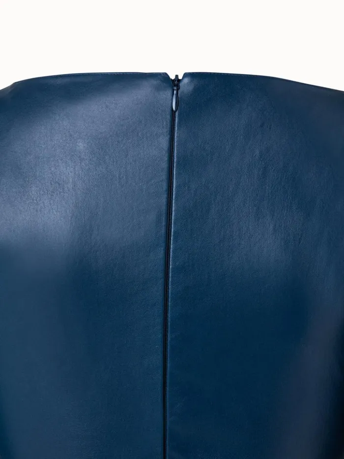 Lamb Nappa Stretch Leather Blouse Deep Blue Women Akris Blouses