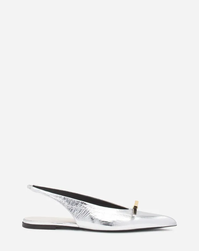 Lanvin Bow Slingback In Metallic Leather Silver Women Lanvin Ballerinas