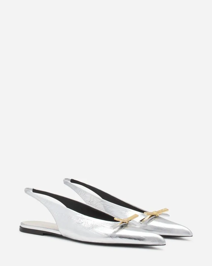 Lanvin Bow Slingback In Metallic Leather Silver Women Lanvin Ballerinas