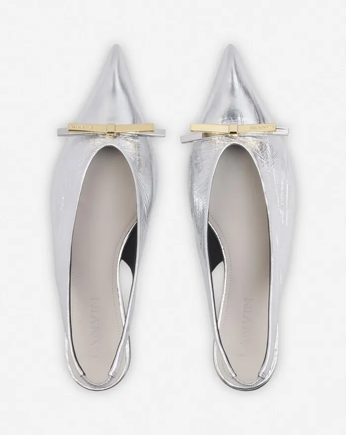 Lanvin Bow Slingback In Metallic Leather Silver Women Lanvin Ballerinas