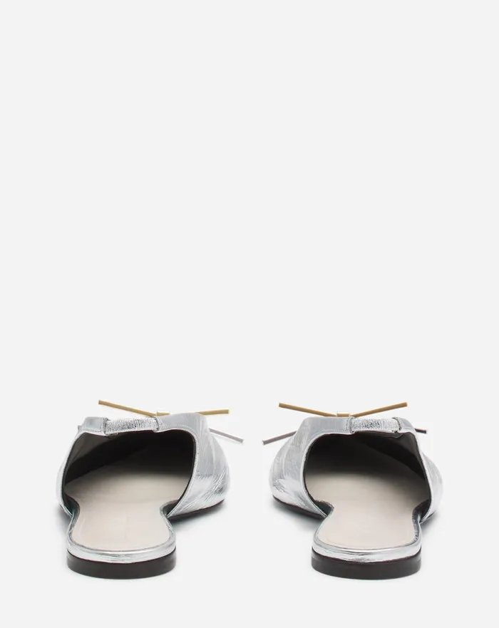 Lanvin Bow Slingback In Metallic Leather Silver Women Lanvin Ballerinas