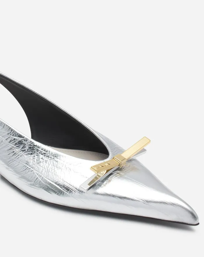 Lanvin Bow Slingback In Metallic Leather Silver Women Lanvin Ballerinas