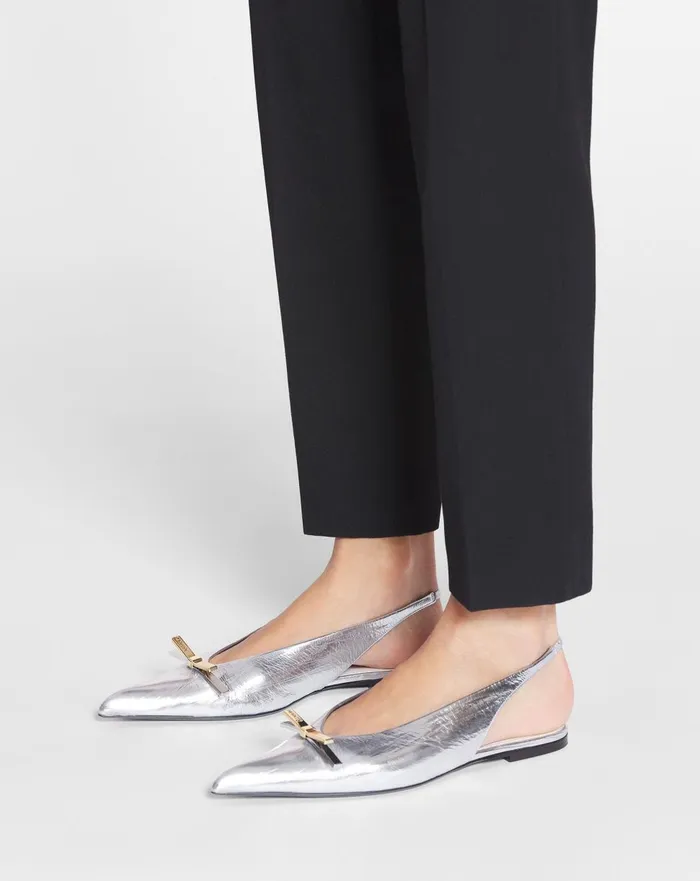 Lanvin Bow Slingback In Metallic Leather Silver Women Lanvin Ballerinas