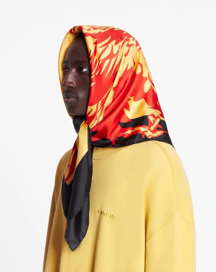 Lanvin X Future Printed Silk Eagle Scarf Cornbright Orange Men Lanvin Scarves