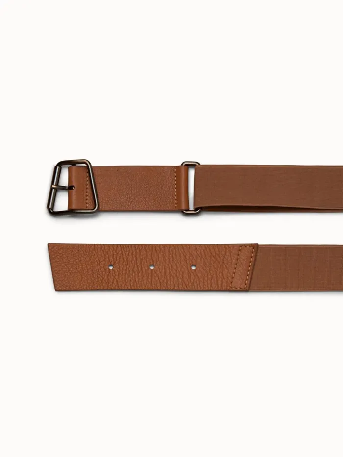 Leather And Elastic Belt With Trapezoid Buckle Vicuna Women Akris Belts