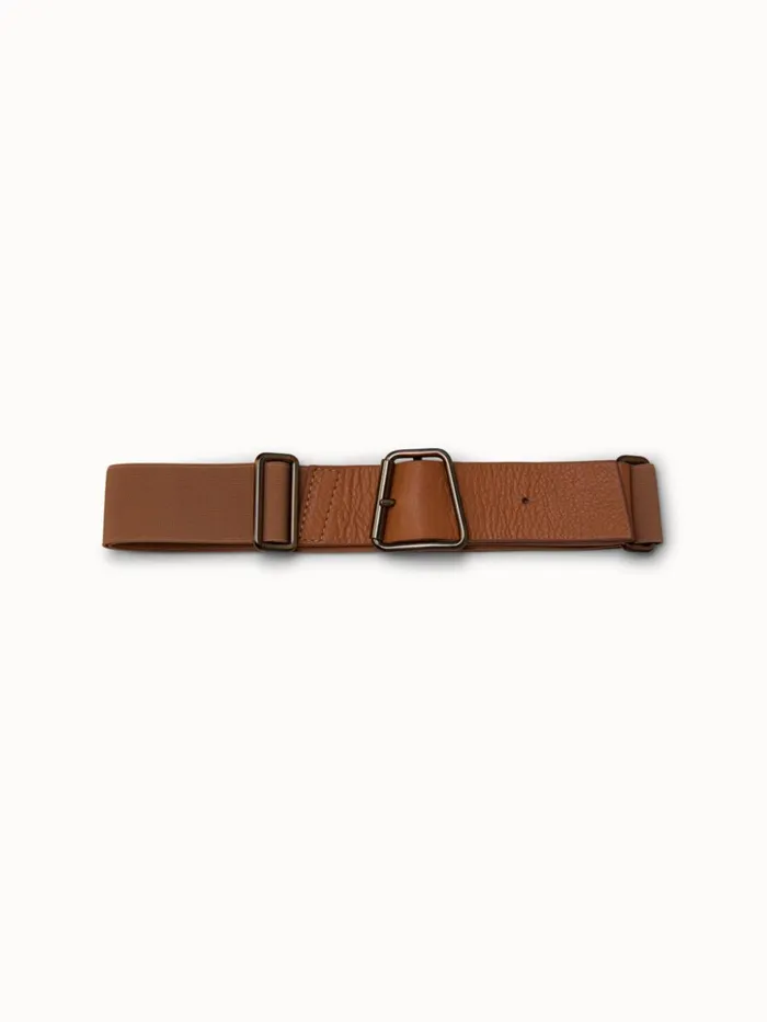Leather And Elastic Belt With Trapezoid Buckle Vicuna Women Akris Belts