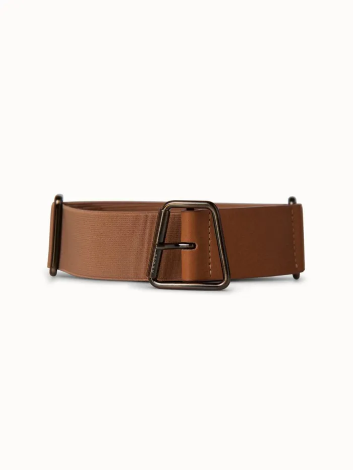Leather And Elastic Belt With Trapezoid Buckle Vicuna Women Akris Belts