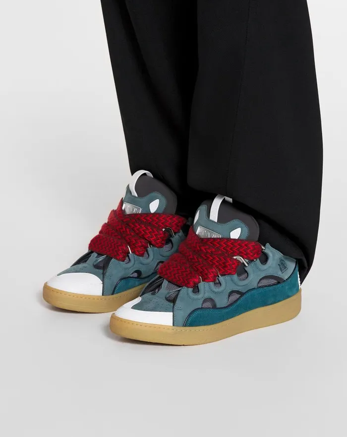 Leather Curb Sneakers Blue Men Lanvin Sneakers