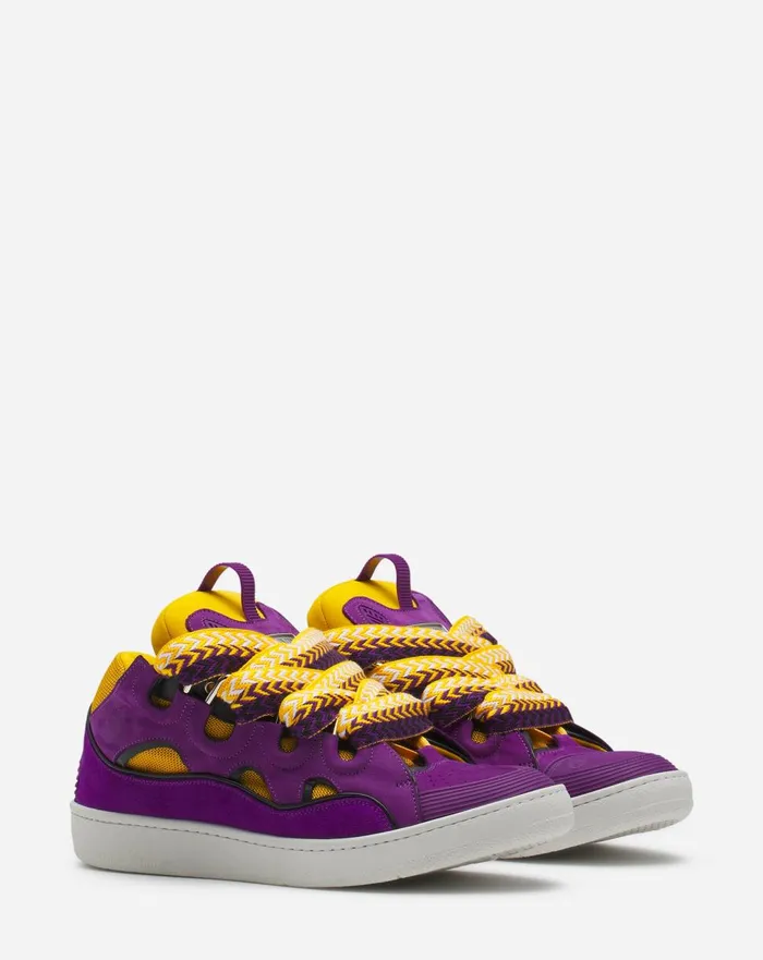 Leather Curb Sneakers Purpleyellow Men Lanvin Sneakers