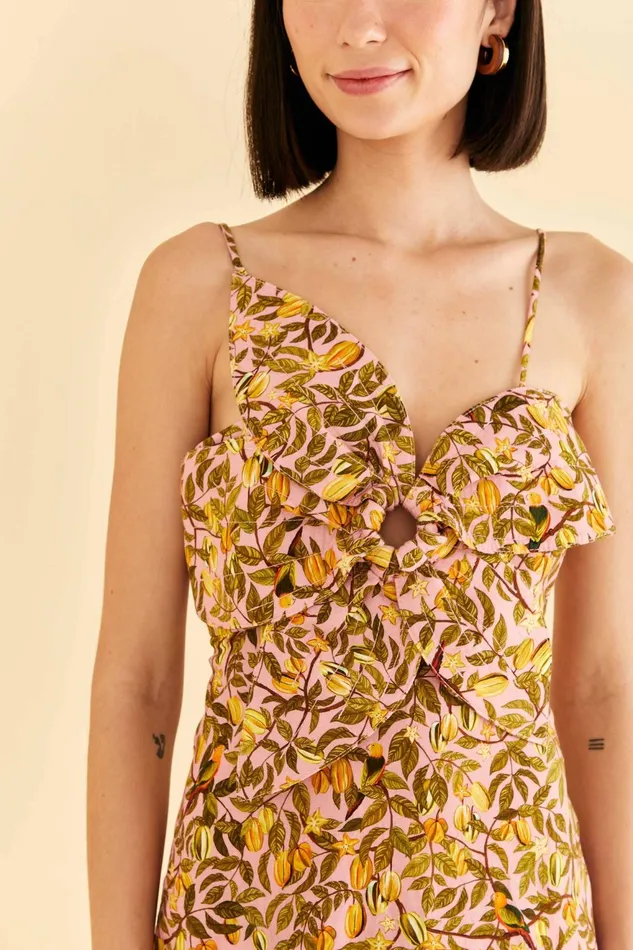 Light Pink Star Fruit Flower Mini Dress Women Farm Rio Mini Dresses
