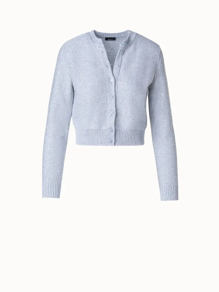 Linen Cotton Blend Cardigan With Sequins Bleached Denim Women Akris Knitwear