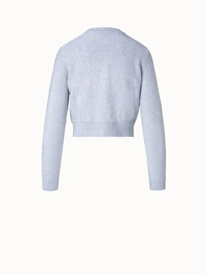 Linen Cotton Blend Cardigan With Sequins Bleached Denim Women Akris Knitwear