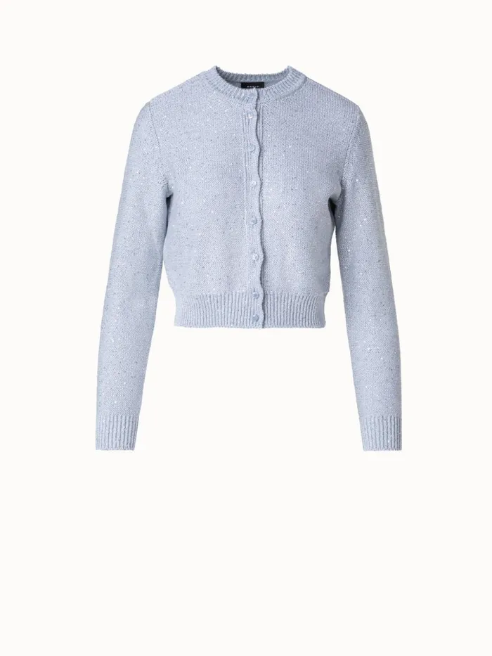 Linen Cotton Blend Cardigan With Sequins Bleached Denim Women Akris Knitwear