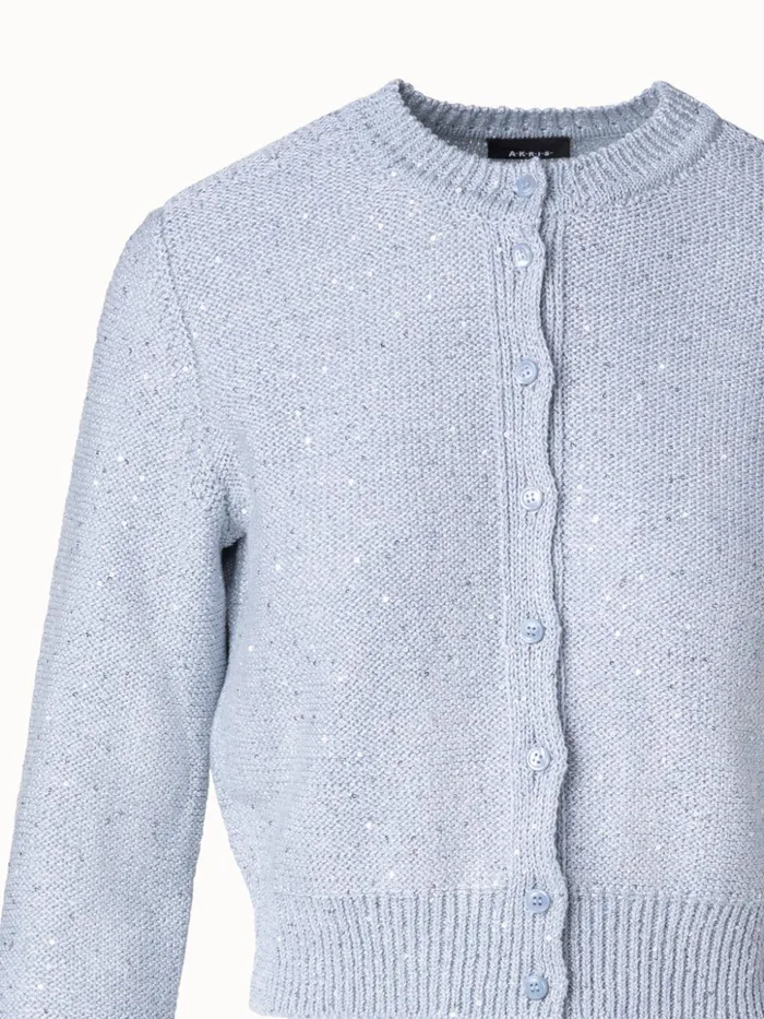 Linen Cotton Blend Cardigan With Sequins Bleached Denim Women Akris Knitwear