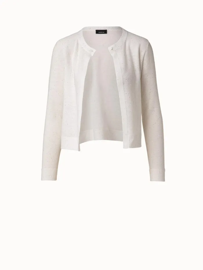 Linen Cotton Fine Sequins Cardigan Ecru Women Akris Knitwear