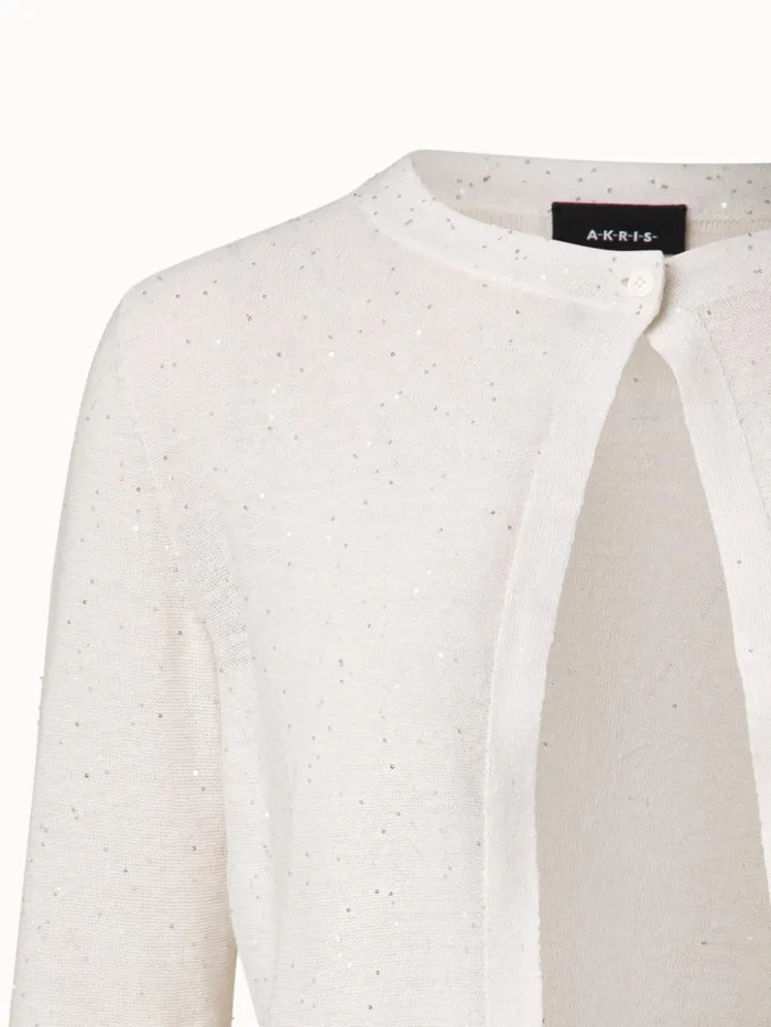 Linen Cotton Fine Sequins Cardigan Ecru Women Akris Knitwear