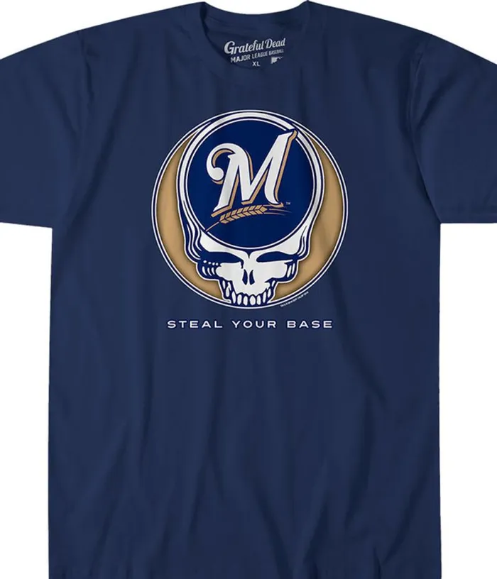 Liquid Blue Athletic TShirt Men Milwaukee Brewers Steal Your Base Navy Athletic TShirt