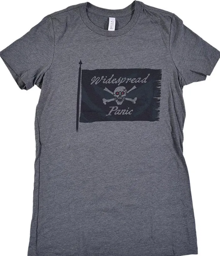 Liquid Blue Juniors Long Length Women Jolly Roger Dark Heather Grey Juniors Long Length TShirt