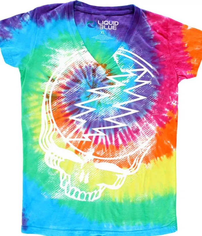 Liquid Blue Juniors Long Length Women Stealie TieDye Juniors Long Length VNeck TShirt
