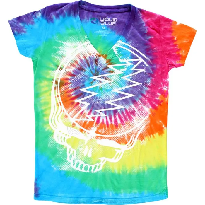 Liquid Blue Juniors Long Length Women Stealie TieDye Juniors Long Length VNeck TShirt