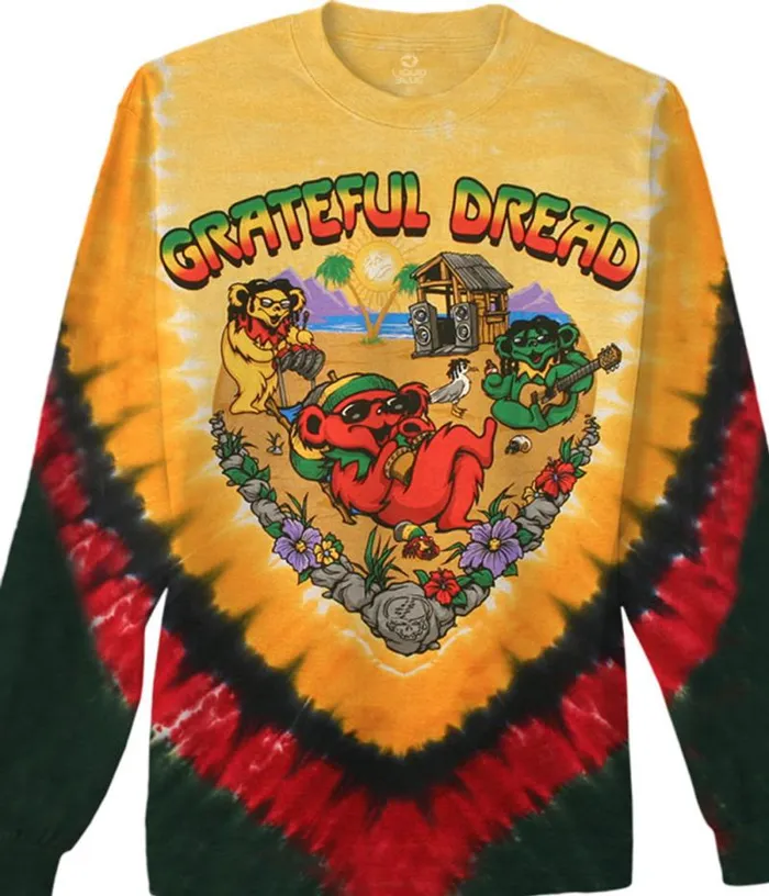 Liquid Blue Long Sleeve Men Positive Vibrations TieDye Long Sleeve TShirt